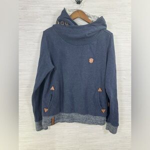 Women’s Naketano Marled Dark Blue Hoodie Sweatshirt Size Extra Large